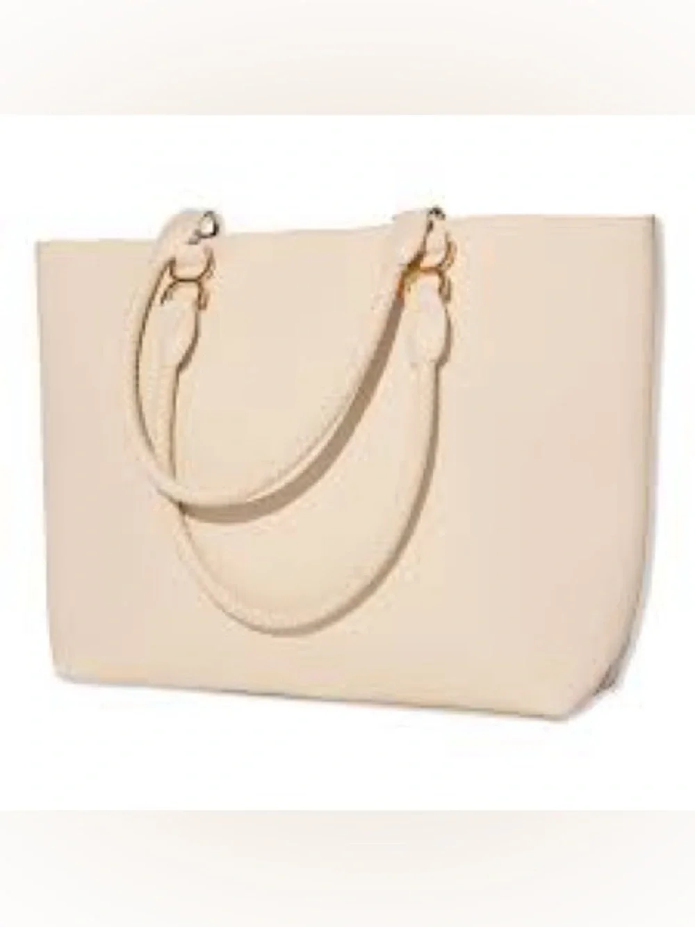 Cream Gold Buckle Large Tote, NWT